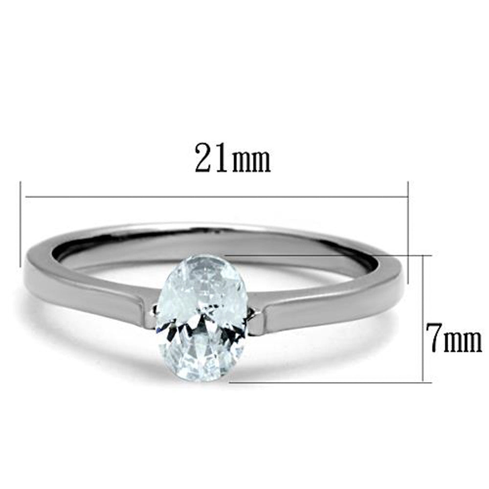 ARTK1762 Stainless Steel .76 Ct Zirconia Oval Solitaire Engagement/Promise Ring Size 5-10